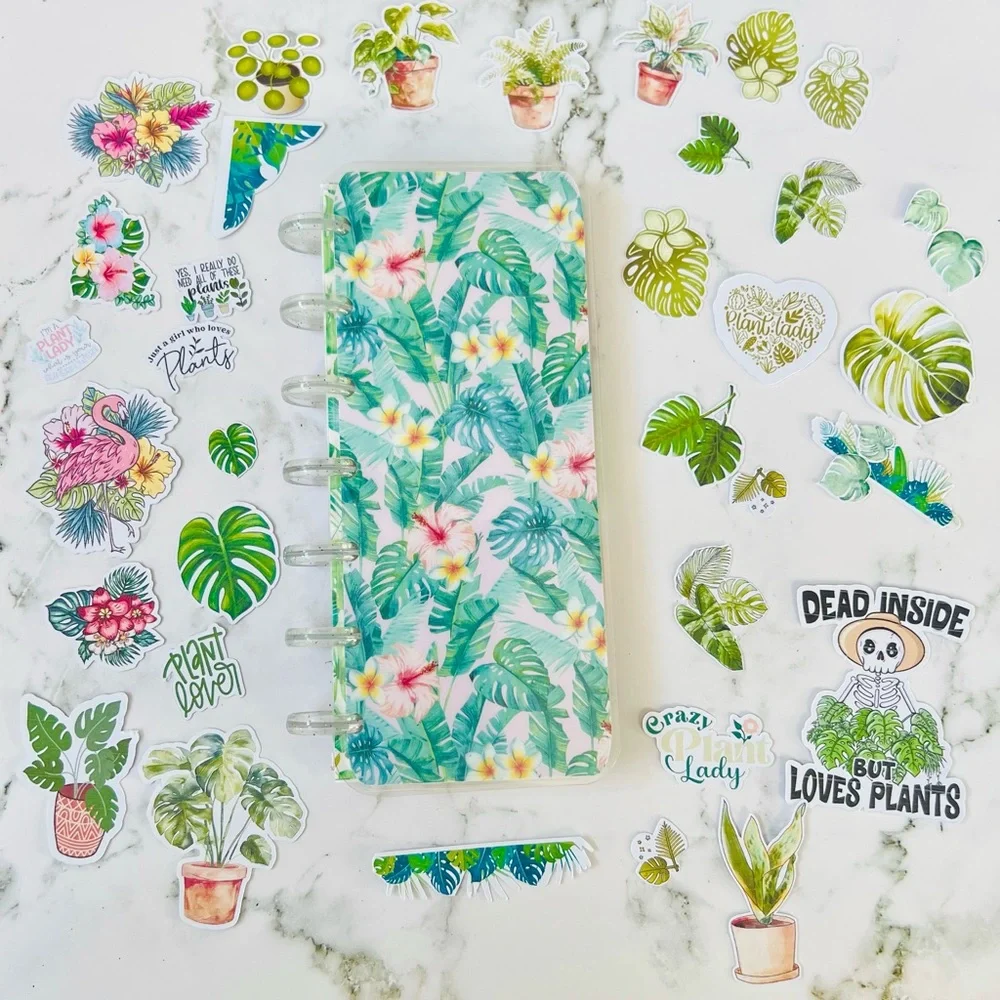 Skinny mini planner weekly layout tropical plants flowers plant lover stickers